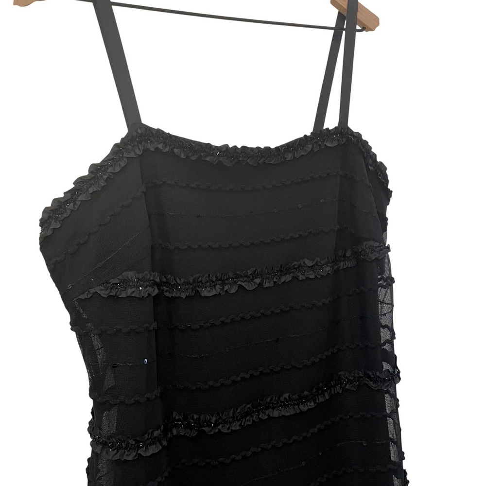 Y2K R&M Richards Black Ruffle Mesh Sheath Dress Size 14 Sequin Whimsigoth Goth